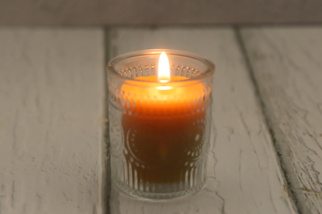 Votive Candle in Vintage Glass Holder